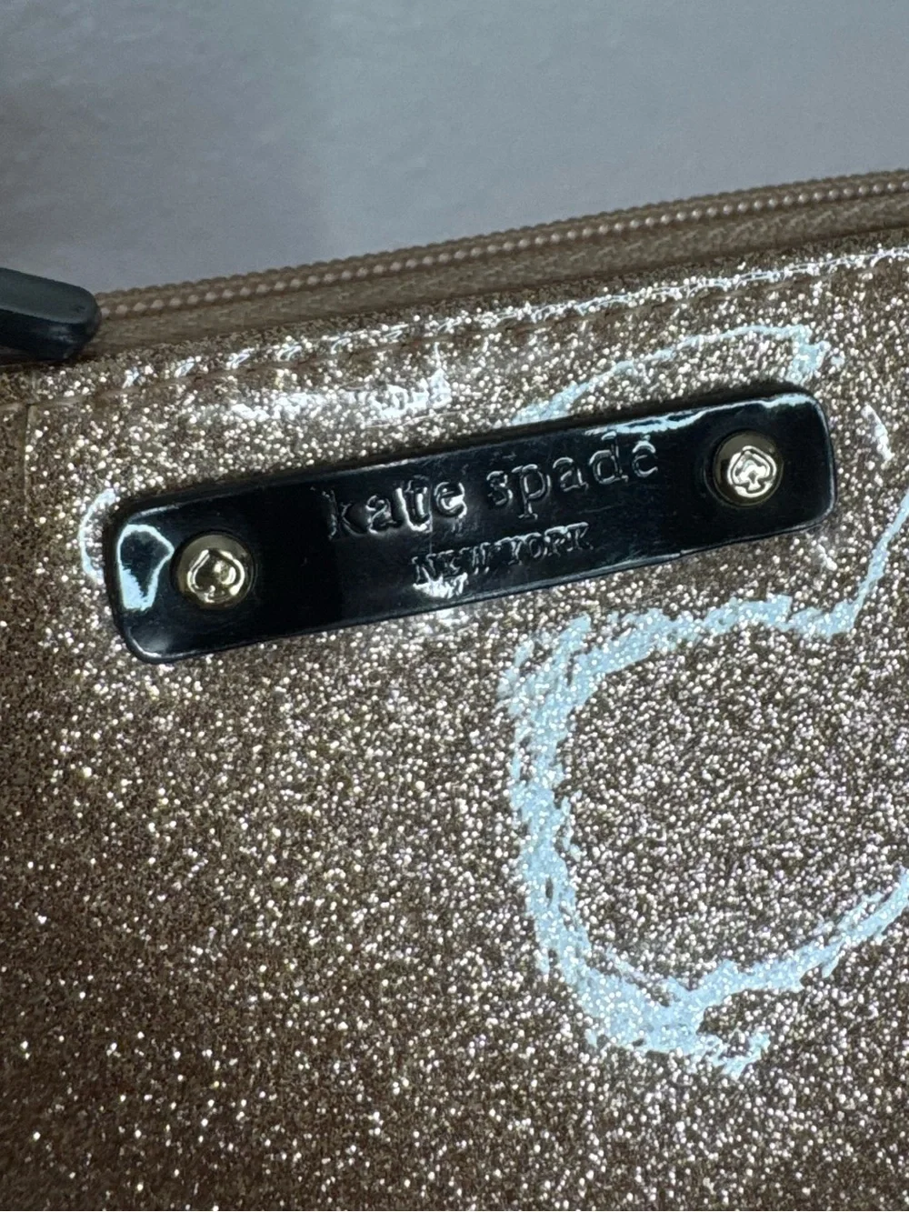 KATE SPADE 🌹🌟 Rose Gold Sparkly Glitter Zip Pouch, Mini Clutch Purse - 4 x 6”